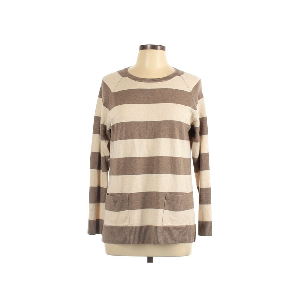 Jeanne Pierre Women's Striped Pullover Knit Cotton Sweater Size L